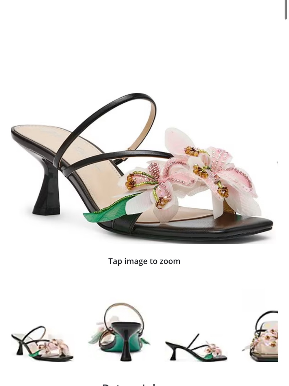 Betsey Johnson Black Heeled Sandals with Pink Floral Appliqué